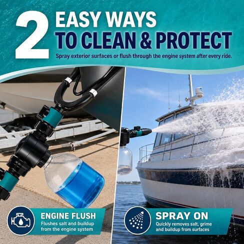 Salt Remover Concentrate Kit, 32 OZ Marine Engine Flush and Boat Wash, 500mL Hose Applicator Bottle, Salt Wash Boat Cleaner for Outboard Motors, Boats, Jet Skis, PWCs, Trailers and Fishing Gear | Salt Remover in Kuwait
