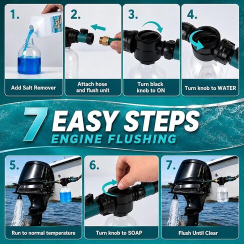 Salt Remover Concentrate Kit, 32 OZ Marine Engine Flush and Boat Wash, 500mL Hose Applicator Bottle, Salt Wash Boat Cleaner for Outboard Motors, Boats, Jet Skis, PWCs, Trailers and Fishing Gear | Salt Remover in Kuwait