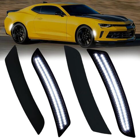 NoxiAnto LED Side Marker Lights for Chevy Camaro 2016-2023, Full LED White Front & Rear Bumper Marker Lamps Smoked Lens, Pack of 4 in Saudi Arabia