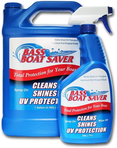 Bass Boat Complete Boat Cleaning Kit - Rapid Hard Water Spot Remover w/High-Gloss UV Wax Protection + Seat and Vinyl Cleaner/Protectant - 1 Gallon w/Empty Free 24oz Spray Application Bottle in Kuwait