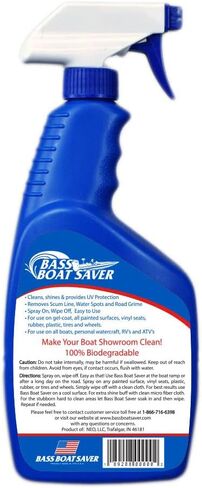 Bass Boat Complete Boat Cleaning Kit - Rapid Hard Water Spot Remover w/High-Gloss UV Wax Protection + Seat and Vinyl Cleaner/Protectant - 1 Gallon w/Empty Free 24oz Spray Application Bottle in Kuwait