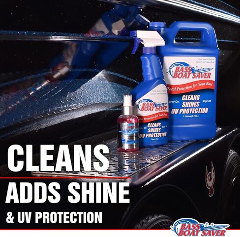 Bass Boat Complete Boat Cleaning Kit - Rapid Hard Water Spot Remover w/High-Gloss UV Wax Protection + Seat and Vinyl Cleaner/Protectant - 1 Gallon w/Empty Free 24oz Spray Application Bottle in Kuwait
