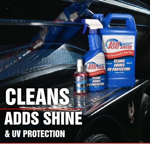Bass Boat Complete Boat Cleaning Kit - Rapid Hard Water Spot Remover w/High-Gloss UV Wax Protection + Seat and Vinyl Cleaner/Protectant - 1 Gallon w/Empty Free 24oz Spray Application Bottle in Kuwait