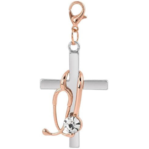 Cross Stethoscope Charm, Stainless Steel Cross Badge Reel Buddy Stethoscope Charm with Rhinestone, ID Holder Clip Badge Holders Reel Accessories for Nurse Doctor Keychains- Gold in Kuwait