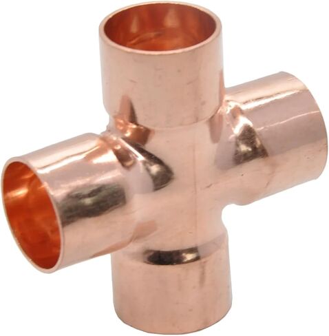 1/4 3/8 1/2 15 16 22 28 35-108 mm Copper End Feed Solder Cross 4 Way Weld Scoket Pipe Fitting Connector Coupler Air Conditioner(15mm) in Kuwait