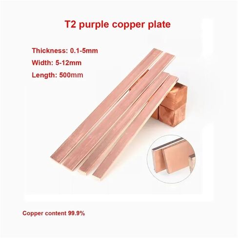 T2 Pure Copper Flat Bar Strip 0.05mm to 10mm Thick 5mm to 12mm Width 500mm Length Solid Red Metal Sheet, 1pc(2.5x6x500mm 1PCS) in Saudi Arabia