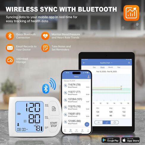 جهاز مراقبة ضغط الدم بلوتوث متوافق مع iOS وAndroid BP Machine 199x2 قراءات سوار معصم 5.31-8.46 بوصة بطاريات بث صوتي متضمنة مع حقيبة حمل، أبيض in Saudi Arabia