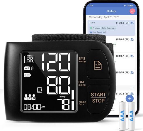 جهاز مراقبة ضغط الدم بلوتوث متوافق مع iOS وAndroid BP Machine 199x2 قراءات سوار معصم 5.31-8.46 بوصة بطاريات بث صوتي متضمنة مع حقيبة حمل، أبيض in Saudi Arabia