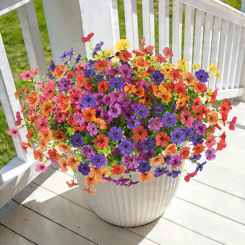 Homsunny Artificial Fake Flowers Plants Outdoors Spring Decor, Faux Flowers Silk Daisy Eucalyptus Plants UV Resisitant for Outside Planter Pot Front Porch Garden Patio Decoration(12 Bundles) in Saudi Arabia