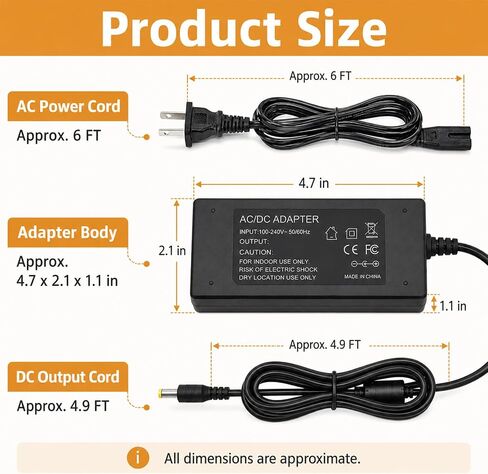 12V Power Supply Cord Compatible with Nurture Right 360° Egg Incubator, 47 Inch Replacement Power Adapter Charger with LED Indicator for Egg Hatching Temperature Humidity Control, 100-240V Max 60W in Kuwait
