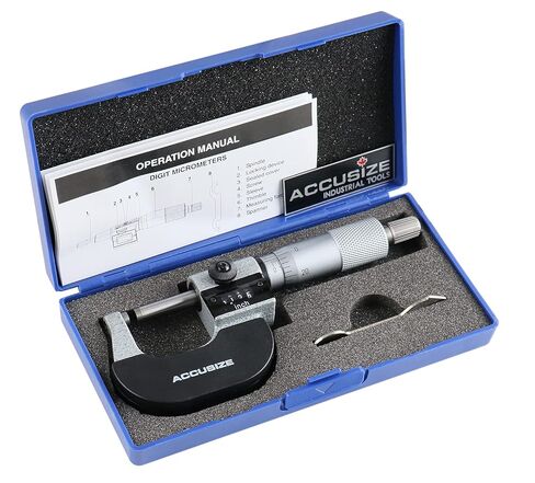 Accusize Industrial Tools Outside Micrometer, 0-1", BC20-1101 | 0.0001 in Resolution, Carbide Faces, Hardened Spindle, Fitted Case in Kuwait