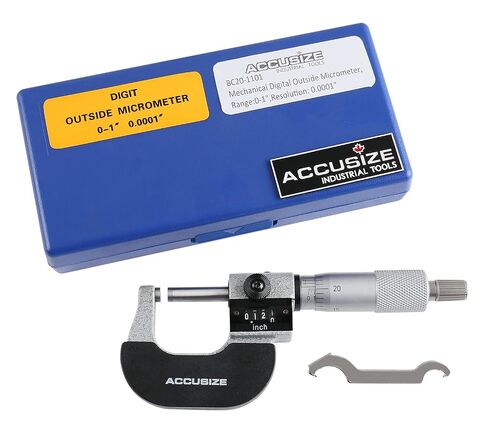 Accusize Industrial Tools Outside Micrometer, 0-1", BC20-1101 | 0.0001 in Resolution, Carbide Faces, Hardened Spindle, Fitted Case in Kuwait