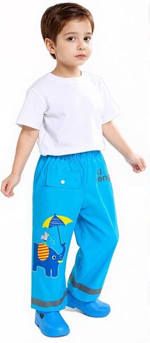 Kids Waterproof Rain Pants Toddlers Boys Girls Dinosaur Rainwear with Reflective Strips in Kuwait