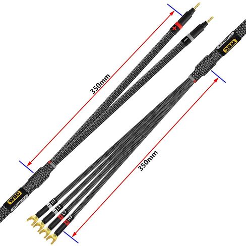 أفضل الكابلات في العالم بطول 8 أقدام - 9 AWG - OFC فائق النقاء - زوج كابل مكبر صوت عالي الجودة HiFi ثنائي الأسلاك مع مقابس Eminence Gold Banana (x2) ومجرفة (x4) وسترة تويد كربونية in Kuwait