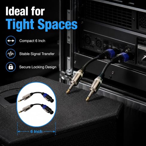 12AWG 1/4 TS Male to Connector Compatible for Speakon NL4FC Speaker Cable, Professional PA Audio Cable for Stage Monitors, Subwoofers and Amplifiers, 6 Inch, 2-Pack in Kuwait