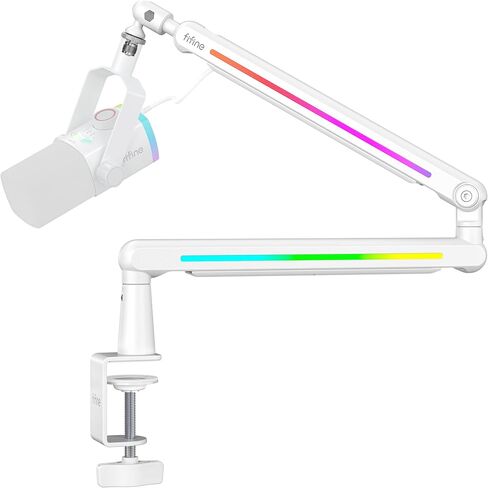 ذراع ذراع ميكروفون FIFINE مع RGB يمكن التحكم فيه، حامل ميكروفون منخفض المستوى قابل للتعديل مع مشبك تثبيت على المكتب، إدارة الكابلات، محول لولبي للألعاب، البودكاست، البث، Studio-BM88Pro in Kuwait