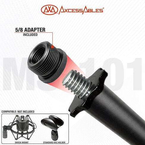 AxcessAbles MS-101 Microphone Stand with Boom Arm, Height Adjustable 37"-64" With 30" Boom arm, Folding Tripod Base, Portable Floor Mic Stand for Singing, Podcasting, Recording, Studio & Stage in Kuwait