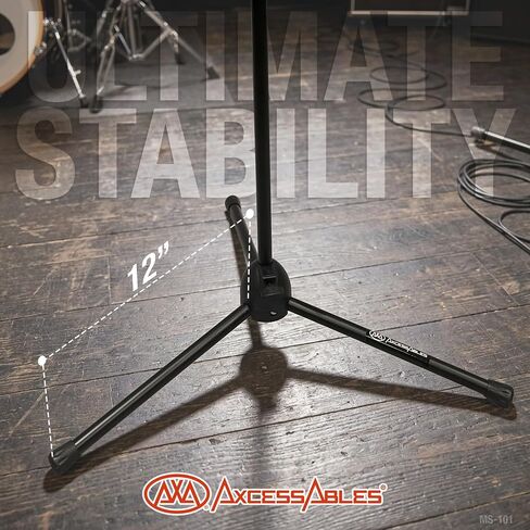 AxcessAbles MS-101 Microphone Stand with Boom Arm, Height Adjustable 37"-64" With 30" Boom arm, Folding Tripod Base, Portable Floor Mic Stand for Singing, Podcasting, Recording, Studio & Stage in Kuwait