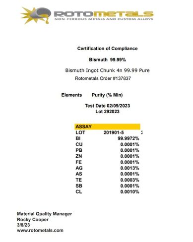 علبة قطع البزموت 99.99% حوالي 8 جنيه نقية من Rotometals in Kuwait