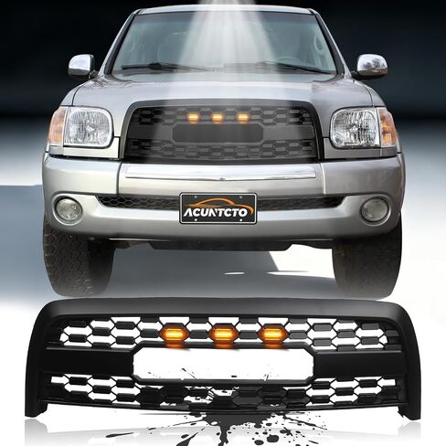الشبكة الأمامية المتوافقة مع 2003 2004 2005 2006 Tundra Base/ Limited/ SR5 التقاطات ، شواية استبدال نمط TRD مع مصابيح LED ABS Grill ، أسود غير لامع in Kuwait