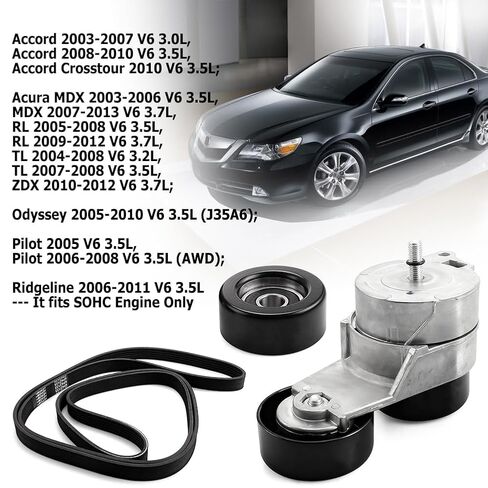 BIHEE Drive Belt Tensioner Kit Compatible with Accord, Odyssey, Pilot, Ridgeline, Acura MDX,TL, ZDX - Direct Fit Replacement OE K060841 38332 36112 90K38332 with Serpentine Belt & Idler Pulley, 3PCS in Kuwait