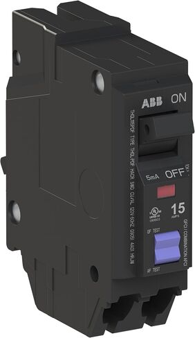 ABB Q-Line® THQL1115PDF Dual Function Circuit Breaker • 15 Amp Single-Pole Breaker • AFCI/GFCI Protection • 120/240 VAC • 10 kA Interrupt Rating • Plug-On Neutral Breaker for Load Centers in Kuwait