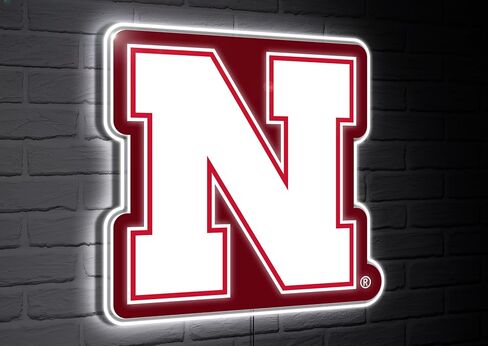 Team Sports America NCAA University of Nebraska Ultra-Thin LED Light Wall Sign Décor | Officially Licensed - 23 Inch Mascot Logo Shaped Wall Sign | Made in USA in Kuwait