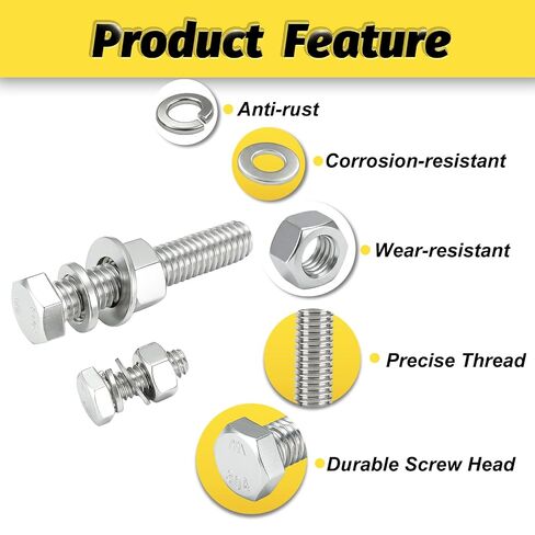 （30 Sets 1/4-20x1 Hex Bolt,Nut, Flat Washer & Split Lock Washer Assortment Kit,120Pcs 304 Stainless Steel SAE Fastener Set,Ideal for Mechanical Assembly, Equipment Repair and DIY Projects in Saudi Arabia