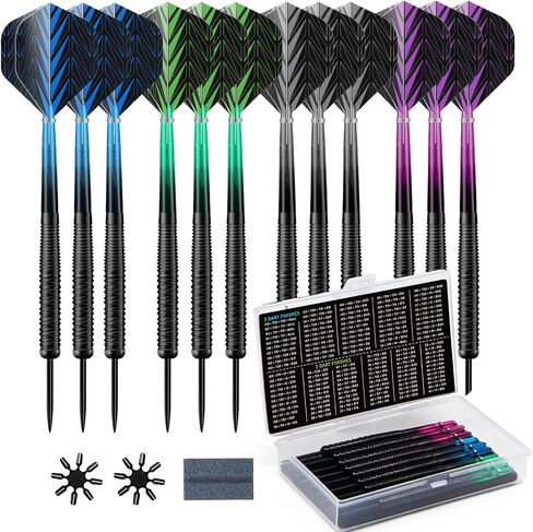 12 Pack Steel Tip Darts Set, 18g Professional Darts Metal tip with 4 Style Darts Flights with Protectors, Sharpening Stone &Darts Case, Ideal for Beginners, Home, Pub & Office Indoor in Kuwait