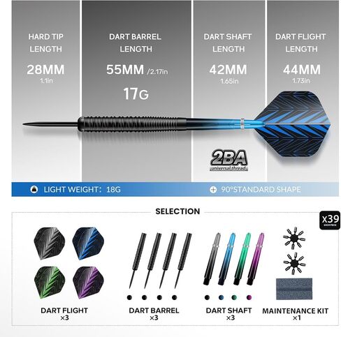 12 Pack Steel Tip Darts Set, 18g Professional Darts Metal tip with 4 Style Darts Flights with Protectors, Sharpening Stone &Darts Case, Ideal for Beginners, Home, Pub & Office Indoor in Kuwait