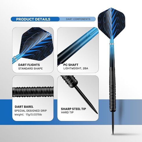 12 Pack Steel Tip Darts Set, 18g Professional Darts Metal tip with 4 Style Darts Flights with Protectors, Sharpening Stone &Darts Case, Ideal for Beginners, Home, Pub & Office Indoor in Kuwait