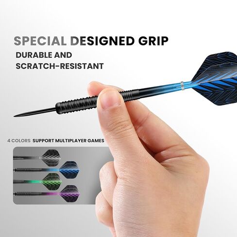 12 Pack Steel Tip Darts Set, 18g Professional Darts Metal tip with 4 Style Darts Flights with Protectors, Sharpening Stone &Darts Case, Ideal for Beginners, Home, Pub & Office Indoor in Kuwait