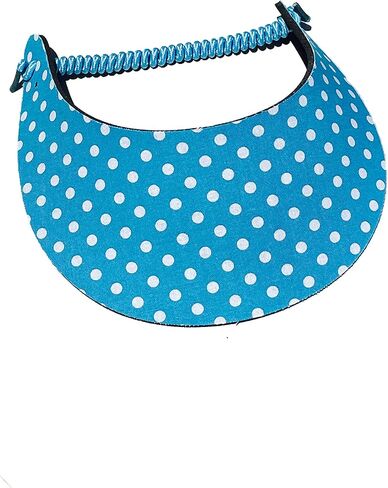 Pickleball - Fashion Fabric Foam Sun Visor for Women - Adjustable to Any Size Head - No Pressure & No Headache! | Aqua w/Wht Dots in Kuwait