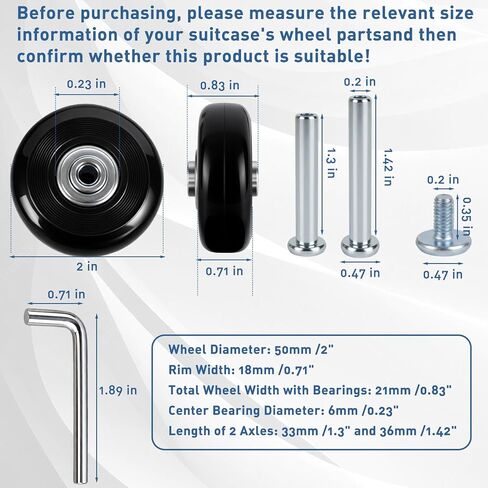4 Set Luggage Wheels Replacement Kit Compatible with Samsonite 50mm x 18mm Swivel Caster Wheel Suitcase,Rubber Swivel Caster Wheels Bearings Repair Kits in Kuwait