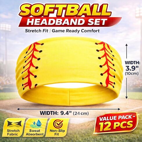 Zeyune 12 Pcs Softball Headband for Girls,Breathable Elastic Head Wrap Adjustable Sweatproof Hair Band Bandana for Party in Kuwait