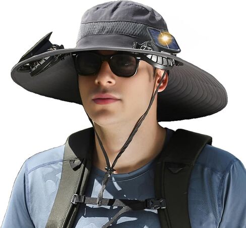 Wide Brim Sun Hat with Solar Fan, Solar Powered Fan Hat with Mosquito Head Net, Men & Women Cooling Cap for Outdoor in Kuwait