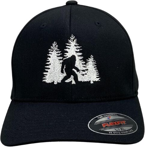 قبعة Flexfit Bigfoot للرجال، قبعة Sasquatch Flex Fit، قبعة مناسبة للاستخدام الخارجي للمشي لمسافات طويلة والتخييم والمغامرات، قبعة مخصصة وألوان خيط S/M L/XL XL/XXL أسود in Kuwait