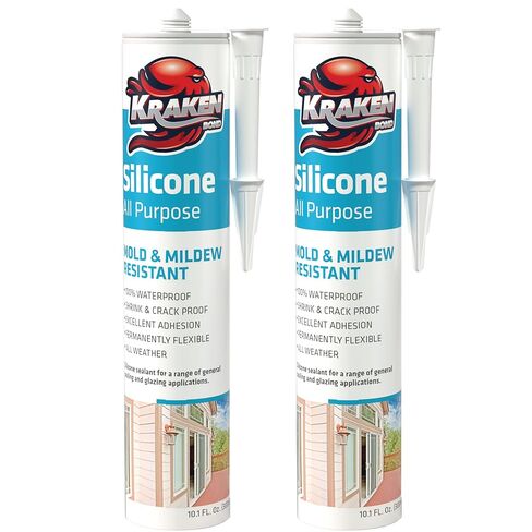 Kraken Bond RTV Silicone Sealant Clear (12 x 10.1 fl.oz.)%100 Waterproof Silicone Caulk Kitchen and Bathroom, All Purpose, Window Caulking Sealant Outdoor, RV, 12 Pack in Kuwait