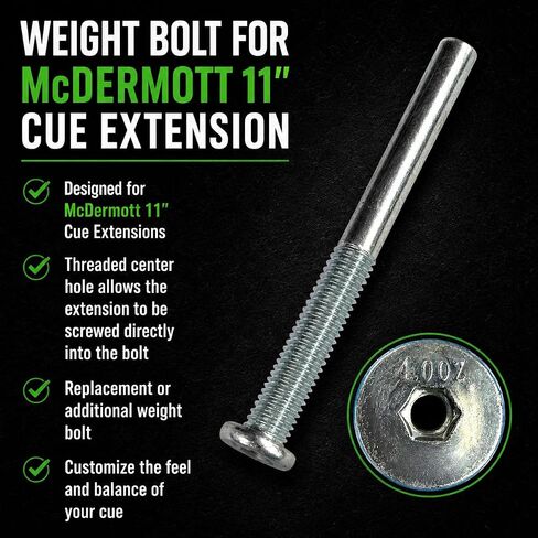 Billiard City McDermott 1/2" Weight Bolt for McDermott 11" Cue Extension, Precision Machined, Threaded Center Hole in Kuwait