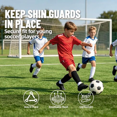 Kids Soccer Shin Guard Sleeves 2 Pairs with Pocket, Youth Shin Pad Holders for Boys & Girls Ages 3–15, Breathable Non-Slip Soccer Compression Sleeves for Training & Games in Kuwait