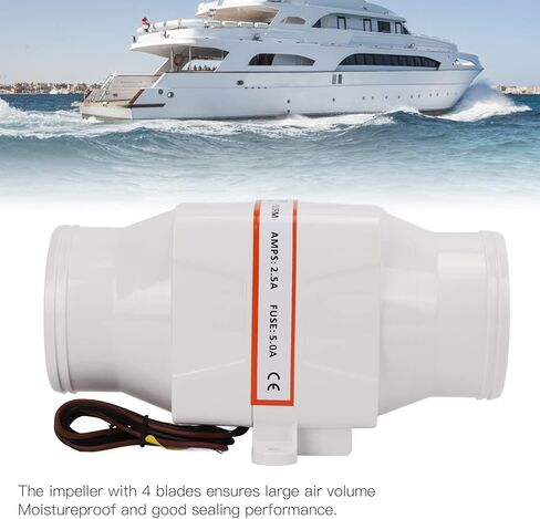 12V 130CFM Marine Bilge Air Blower with 4 Blade Fan, Inline Boat Bilge Blower Waterproof Electric Blower Ventilation 3-Inch for Marine Boat Ventilation Engine Compartment in Kuwait