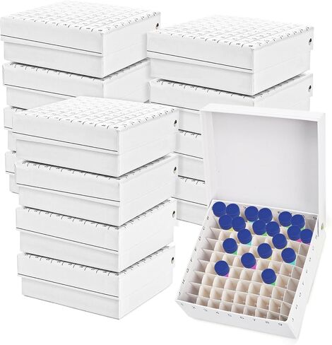 صندوق تجميد مختبر من الورق المقوى 12 قطعة من ZENFUN مع غطاء، صندوق تخزين 81-Well Microtube مع طلاء مقاوم للثلج، حامل قارورة أنبوب اختبار بارتفاع 2 بوصة لأنابيب 1.5-2 مل، منظم عينات العطور، أبيض in Kuwait