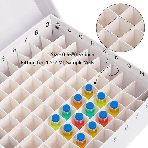 صندوق تجميد مختبر من الورق المقوى 12 قطعة من ZENFUN مع غطاء، صندوق تخزين 81-Well Microtube مع طلاء مقاوم للثلج، حامل قارورة أنبوب اختبار بارتفاع 2 بوصة لأنابيب 1.5-2 مل، منظم عينات العطور، أبيض in Kuwait