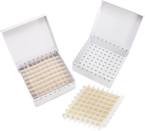 صندوق تجميد مختبر من الورق المقوى 12 قطعة من ZENFUN مع غطاء، صندوق تخزين 81-Well Microtube مع طلاء مقاوم للثلج، حامل قارورة أنبوب اختبار بارتفاع 2 بوصة لأنابيب 1.5-2 مل، منظم عينات العطور، أبيض in Kuwait