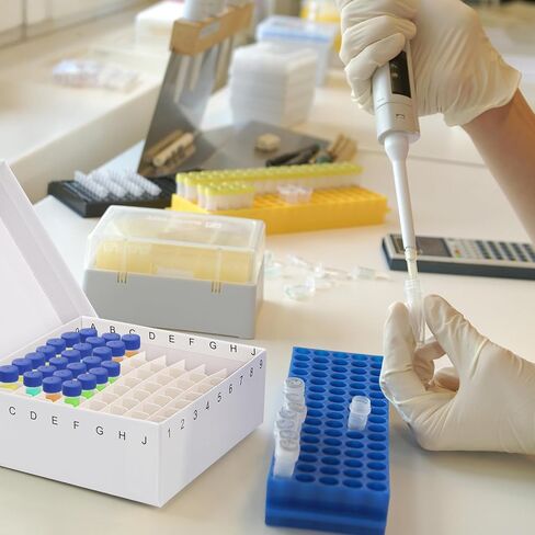 صندوق تجميد مختبر من الورق المقوى 12 قطعة من ZENFUN مع غطاء، صندوق تخزين 81-Well Microtube مع طلاء مقاوم للثلج، حامل قارورة أنبوب اختبار بارتفاع 2 بوصة لأنابيب 1.5-2 مل، منظم عينات العطور، أبيض in Kuwait