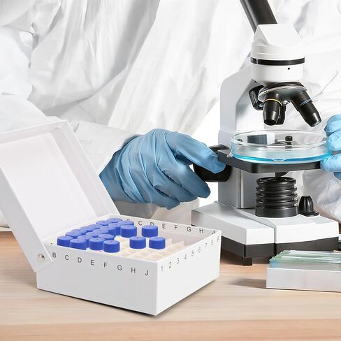 صندوق تجميد مختبر من الورق المقوى 12 قطعة من ZENFUN مع غطاء، صندوق تخزين 81-Well Microtube مع طلاء مقاوم للثلج، حامل قارورة أنبوب اختبار بارتفاع 2 بوصة لأنابيب 1.5-2 مل، منظم عينات العطور، أبيض in Kuwait