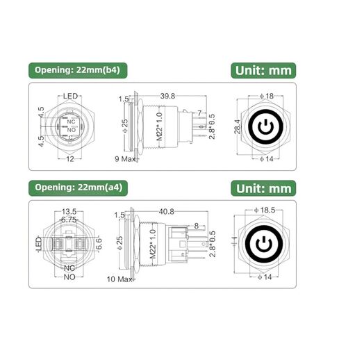 مفتاح زر معدني مع سلك إعادة ضبط ذاتي ومصدر طاقة ذاتي القفلA4 زر مصغر مقاوم للماءB4، قطعة واحدة (16 مم B4 حلقة ضوء، أزرق_MOM_220V) in Kuwait