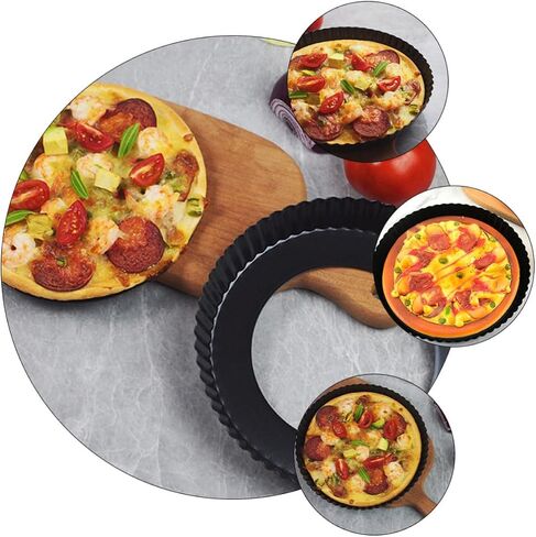 Cabilock Black Non-stick Baking Mold for Pizza with Removable Bottom Carbon Steel Pizza Tray for DIY Baking Household Kitchen Tool in Kuwait