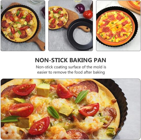 Cabilock Black Non-stick Baking Mold for Pizza with Removable Bottom Carbon Steel Pizza Tray for DIY Baking Household Kitchen Tool in Kuwait