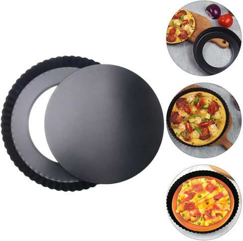 Cabilock Black Non-stick Baking Mold for Pizza with Removable Bottom Carbon Steel Pizza Tray for DIY Baking Household Kitchen Tool in Kuwait